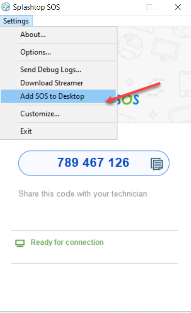 SOS SPLASHTOP Desktop Connection
